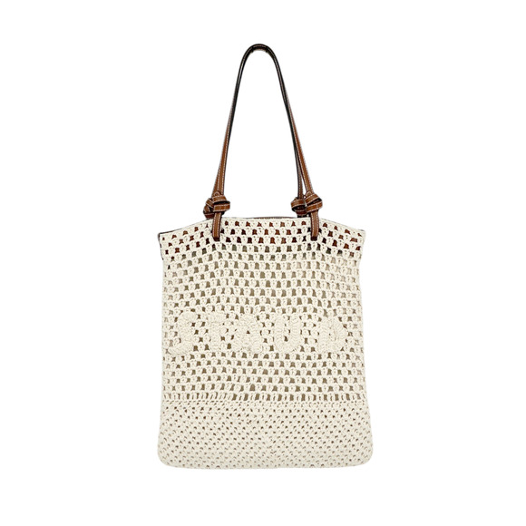 STAUD Crocheted Porte Tote Bag in Cream - Picture 1 of 13